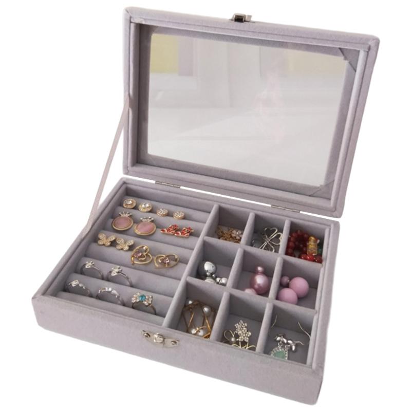 Compact Jewelry Case Display Rack Stylish Jewellery Organizer with Glass Lid Convenient Jewelry Storage Box for Travel