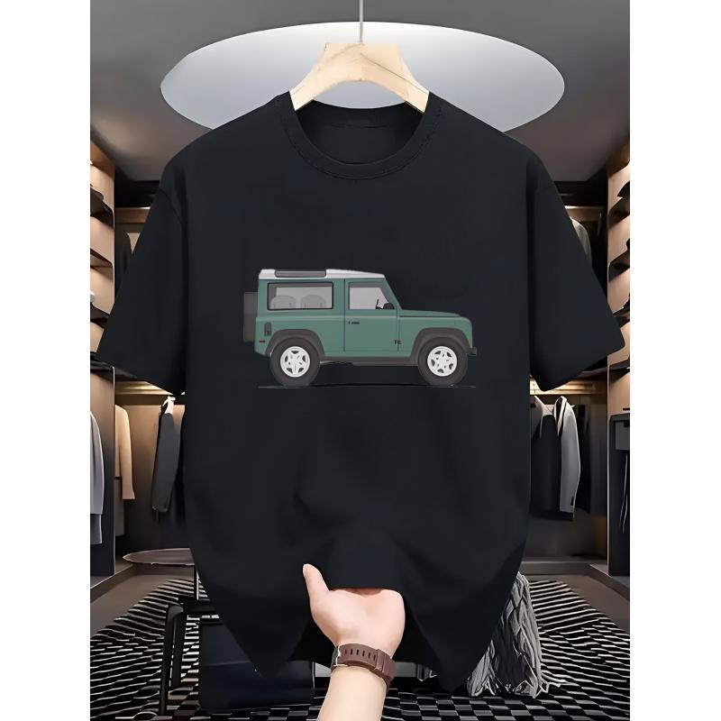 Men'S Heavyweight 180gsm 100% T-Shirt - Soft Breathable SUV & Off-Road Vehicle Print, Loose Fit Round Neck Casual Tee for Outdoor Adventure & Casual