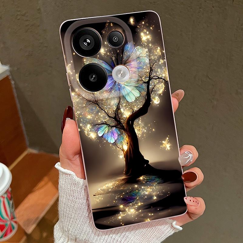 Shining Fantasy Tree Butterfly Pattern Case For Xiaomi Redmi Note 14 13 Pro 5G 4G 12 11 Funda Xiaomi 14T 13T 11T Pro Leather Texture Silicone Cover
