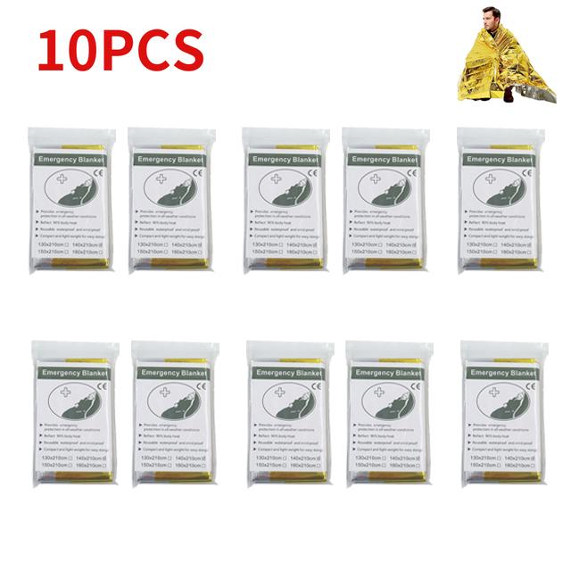

5-30 шт., одеяло для выживания в чрезвычайных ситуациях, аптечка первой помощи, водостойкая водонепроницаемая фольга, термоодеяло для кемпинга, военное одеяло, хит продаж 10pcs-Gold