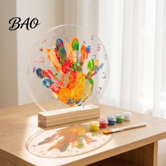 Durable Wood Base Display DIY Handprint Kit, Transparent Acrylic Panel And Art Preschool Classroom Supplies Project, Handmade Memory Keepsake