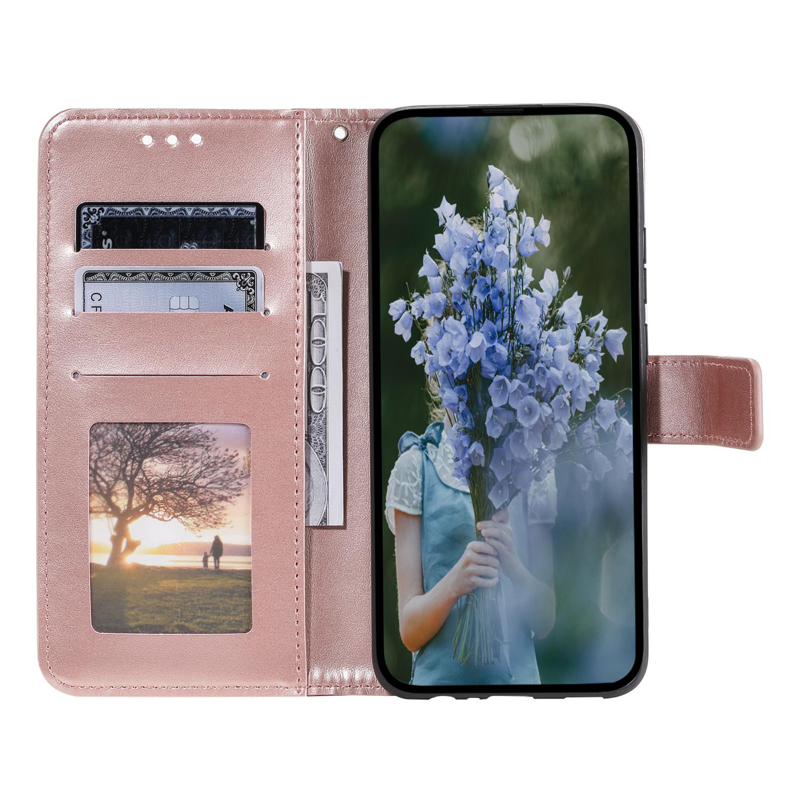 

For Motorola Moto G53 5G Anti-Scratch Phone Shell Protector Imprinted Mandala Flower Pattern Wallet Stand Phone Case Rose Gold