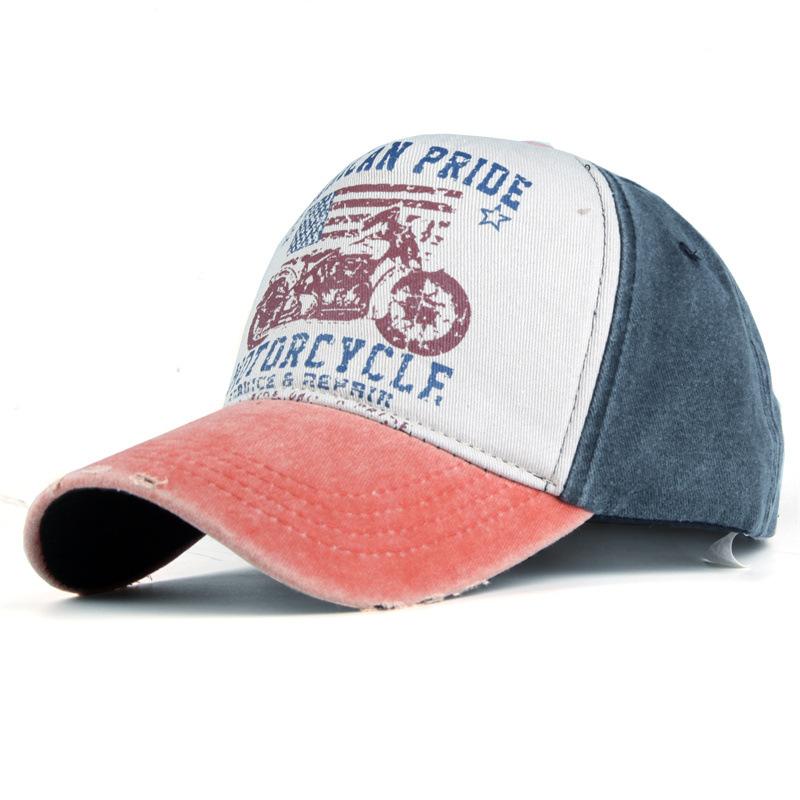 Cotton Five-piece Printing Motorcycle Baseball Cap Truck Cap Made Old Washed Hat Outdoor Visor Hot