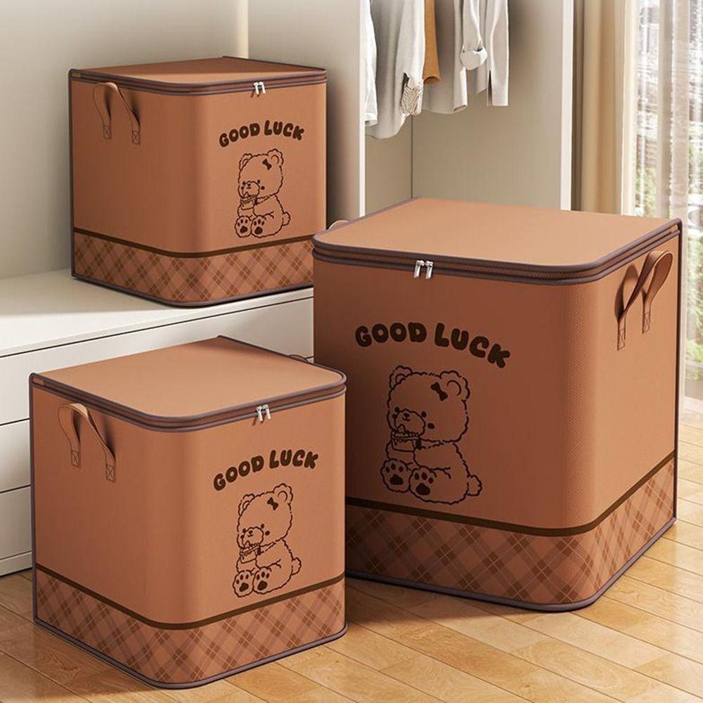 Non-woven Fabric Clothes Quilt Storage Bag Large Capacity Bear Pattern Luggage Clothes Organizer Moisture-proof Cute