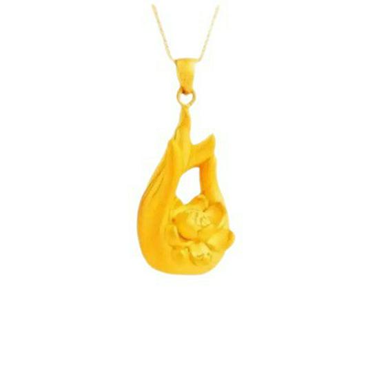 Authentic Vietnamese 999 Gold Water Wave Choker with Sand Gold Flower Pendant - Non-Fading Necklace for Women