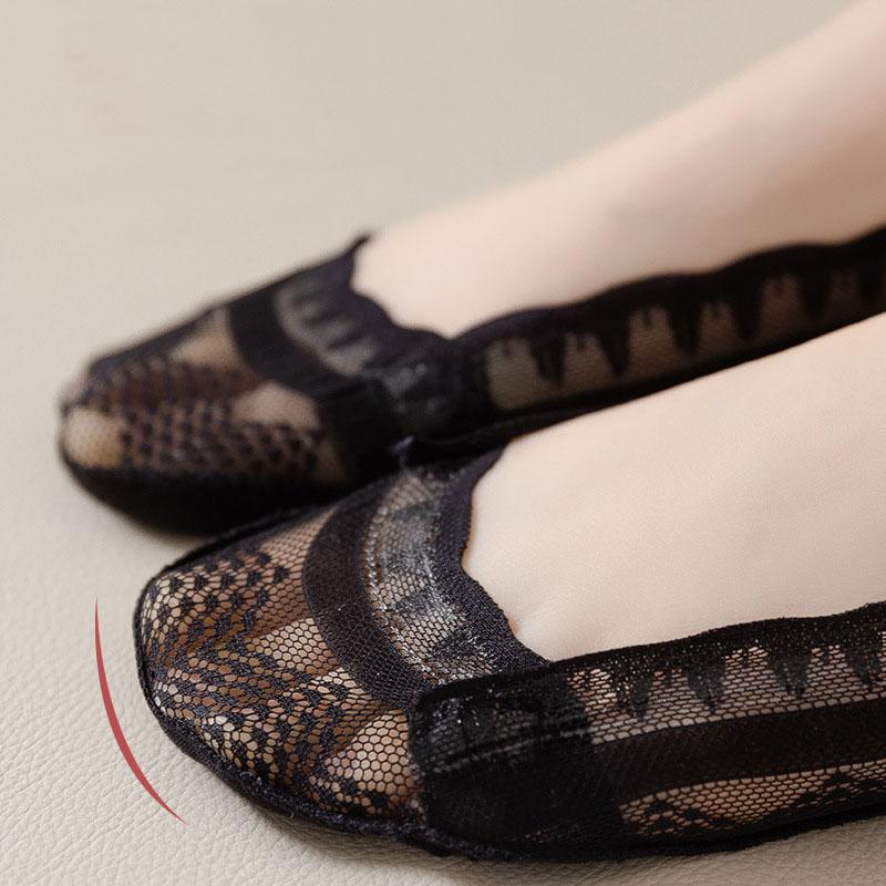 Women's Lace Invisible Stockings Spring/Summer Ultra-Thin Shallow Cut Breathable Silicone Lace Boat Socks Short Socks