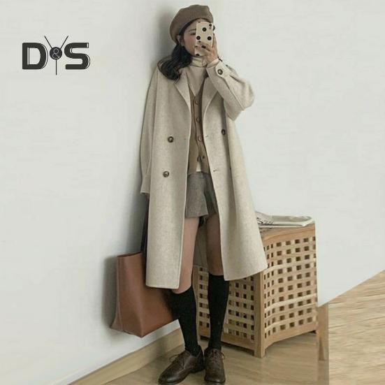 Dam Vinterkappa Nedvikt Krage Fickor Enfärgad Dubbelknäppt Förtjockad Lös Passform Kappa Termisk Långärmad Pendling Dejting Vår Höst