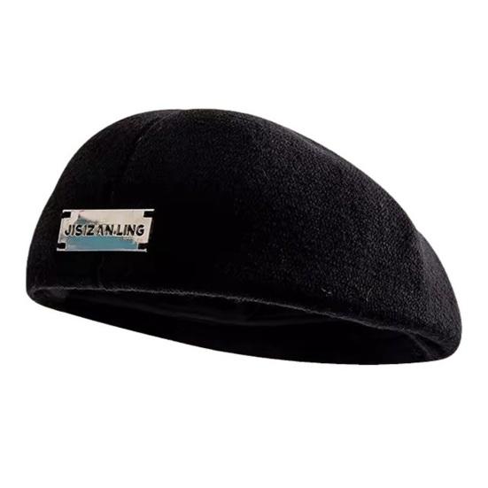 

Стильный вязаный французский берет, дышащий одноцветный берет на весну и осень, ретро-берет для женщин и девочек, художник чёрный