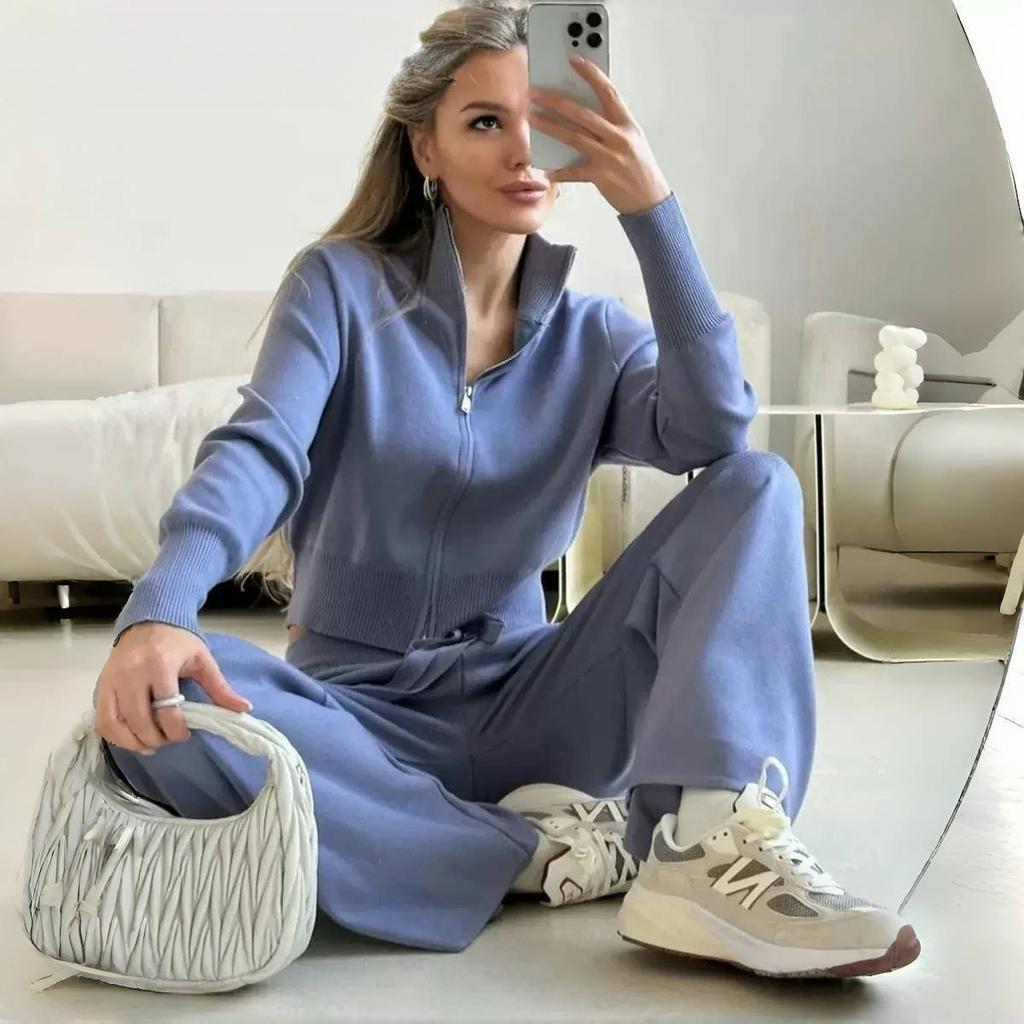 VAYLA Fall New Fashion Long Sleeve Zipper Sweater Cardigan Long Pants Athletic Two Piece Casual Cardigan Set Women