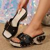 2025 Summer Plus Size Women's Thick Heel Metal Buckle Slippers - One-Strap Beach Sandals