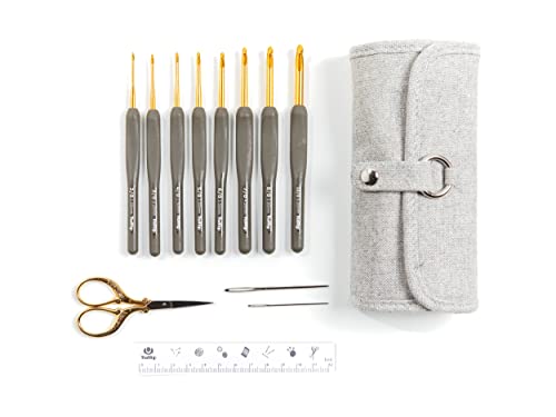 Tulip Szydełko, Aluminium Plastik, Złoty, Szary, Zamknięte: 17cm x 9cm Otwarty: 31,5cm x 17cm