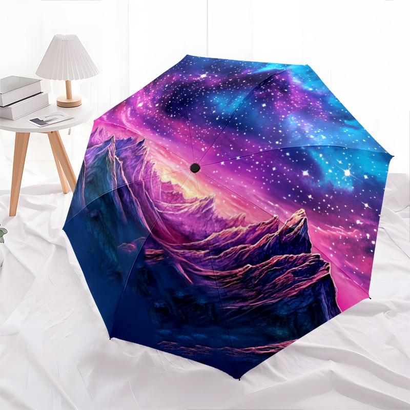 Starry Sky Puzzle Pattern, Automatic Folding Umbrella, Portable and Foldable Design, 8 Ribs, a Christmas or Birthday Gift.
