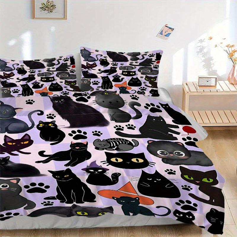 Set Copripiumino Gatti Neri 3 Pezzi, Set Copripiumino Stampa Classica alla Moda Popolare, Morbido Confortevole, Uso Stagione Singola, Per Camera da Letto, Camera degli Ospitia0819134