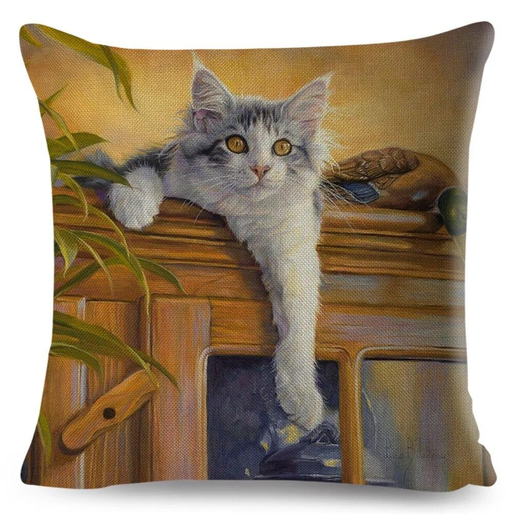 Pet Cartoon Animal Pillowcase Cute Watercolor Cat Cushion Cover Decor Sofa Home Car Children's Room Pillowcase