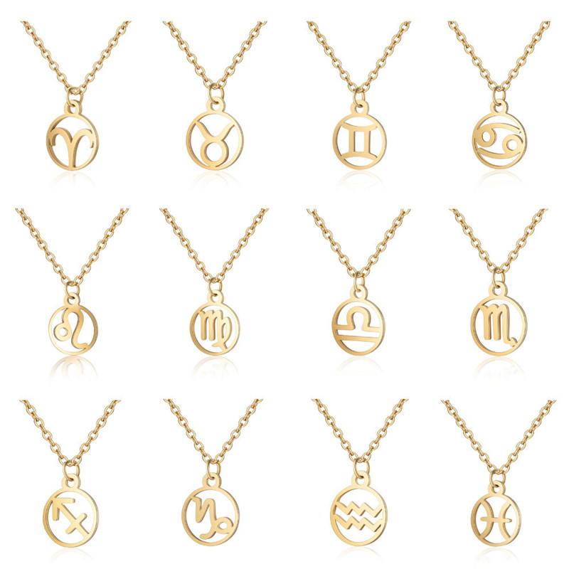 Simple Round 12 Zodiac Sign Necklaces for Men Women Classic Virgo Leo Libra Scorpio Sagittarius Pendant Necklace Birthday Gift