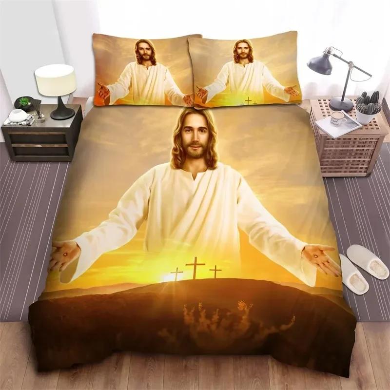 3D Jesus Christ Microfiber Cross Comfortable Duvet Quilt Cover Pillowcase Bedding Set Children Bedroom Decoration Home Textile