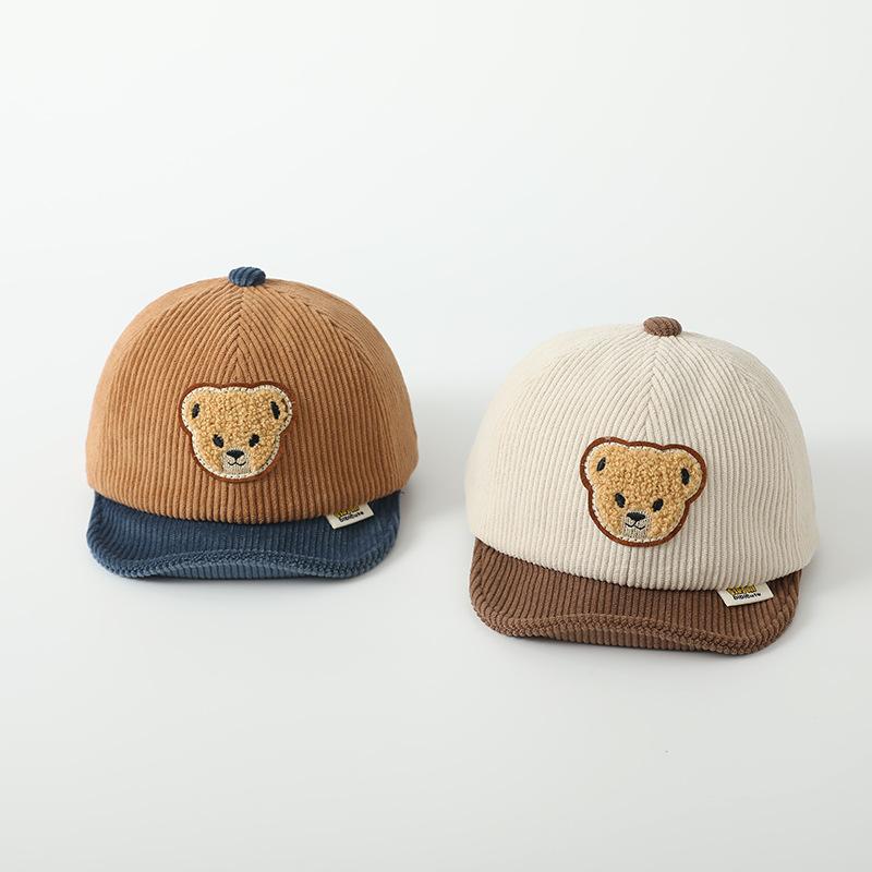 Striped Baseball Cute Baby Bear Cap Cartoon Soft Brim Cotton Infant Boy Girl Peaked Cap Autumn Winter Corduroy Warm Toddler Hats