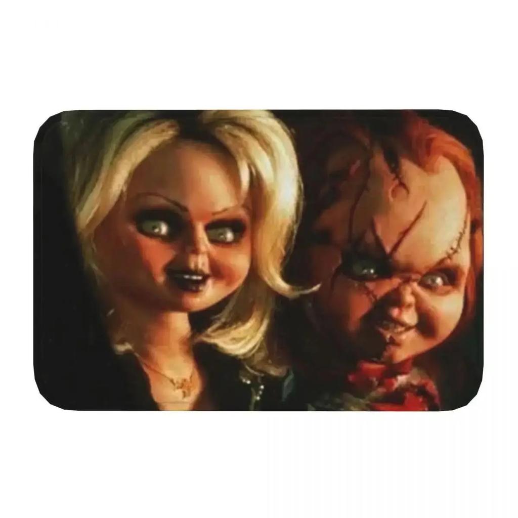 Black Heavy Metal Bathroom Mat Childs Play Chucky and Tiffany Horror Movie Halloween Rug Home Doormat Living Room Carpet