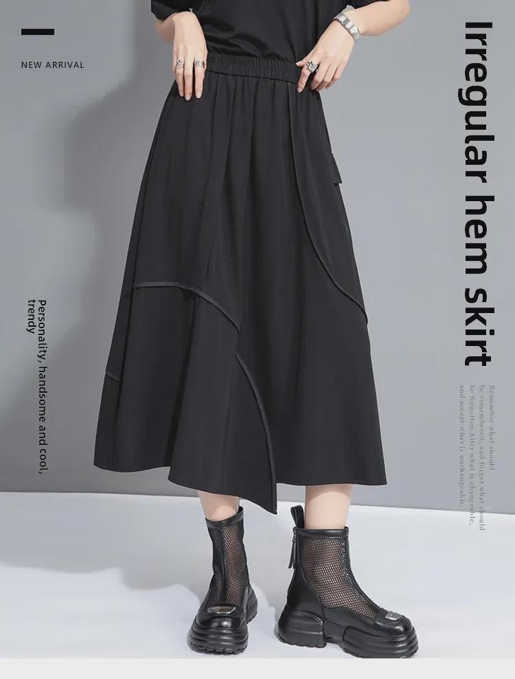 Evropský tmavý styl A-liniová sukně - Dámský niche letní design, Nepravidelný slim střih, Univerzální pro všechny příležitosti