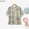 ZANZEA Women Casual Round Neck Short Sleeve Print Blouse