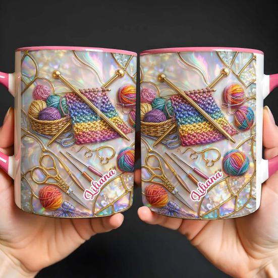 Strick- und Nähwerkzeuge Tasse 11oz Personalisierte Kaffeetasse mit Nähmaschine- und Garn-Drucken Nähgeschenk für Frauen