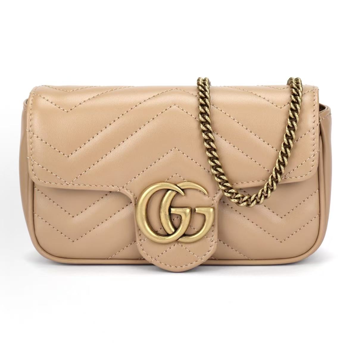 

Gucci стьобана сумка-месенджер для жінок, бежева, зі шкіри теля, з металевим логотипом, на ланцюжку, з застібкою-кнопкою Basic+Dust Bag бежевий