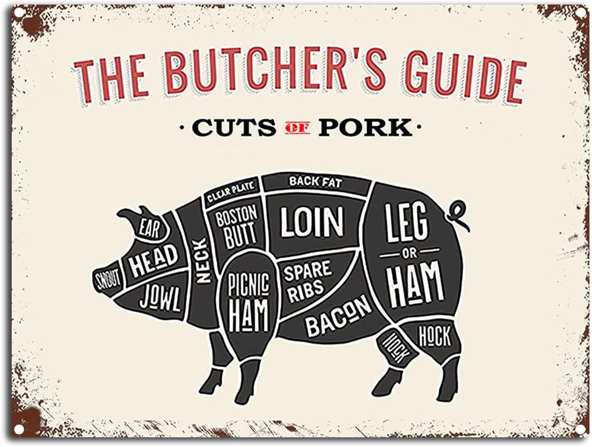 

Vintage Butcher Guide Metal Tin Sign Cuts of Pork Retro Wall Art for Home Kitchen Restaurant Bar Decor Ti aluminum 20x30cm