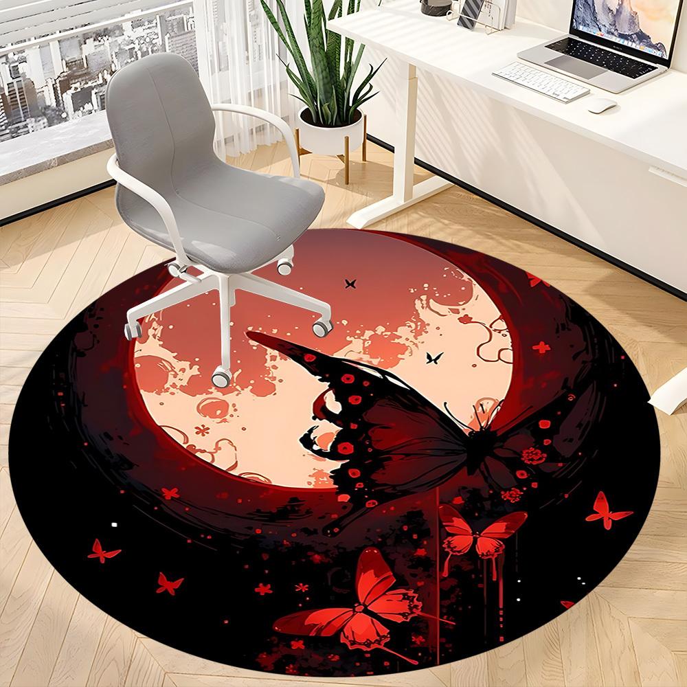 1pc Moonlit Butterflies Office Round Area Rug, Under Office Chairs Bedroom Living Room Home Decor, Room Deco, Available in Various Sizes 212
