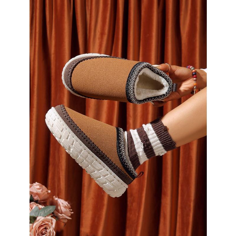 2025 Winter Platform Cotton Slippers Women's Plus Size Muffins Fleece Warm Lace Lazy Toe Slippers