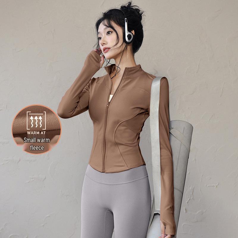 Damen Frühlings-Yoga-Bekleidung 2026: Dünne Fleece-Sportjacke mit Stehkragen, Reißverschluss, enganliegend für Laufen & Fitness.