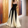 Abiti da Donna alla Moda a Colori Contrasto Eleganti con Orlo a Volant Senza Maniche Vestidos da Sera Sexy con Schiena Scoperta e Scollo a V
