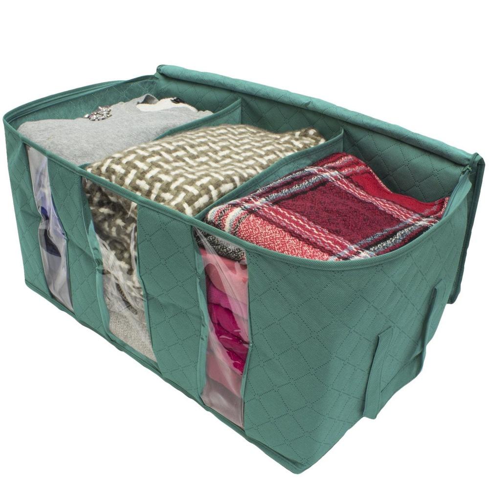 Foldable Storage Bag Organizer 3 Sections Clear Panel Clothes Blankets Closet Space Saving Ideal Seasonal Items