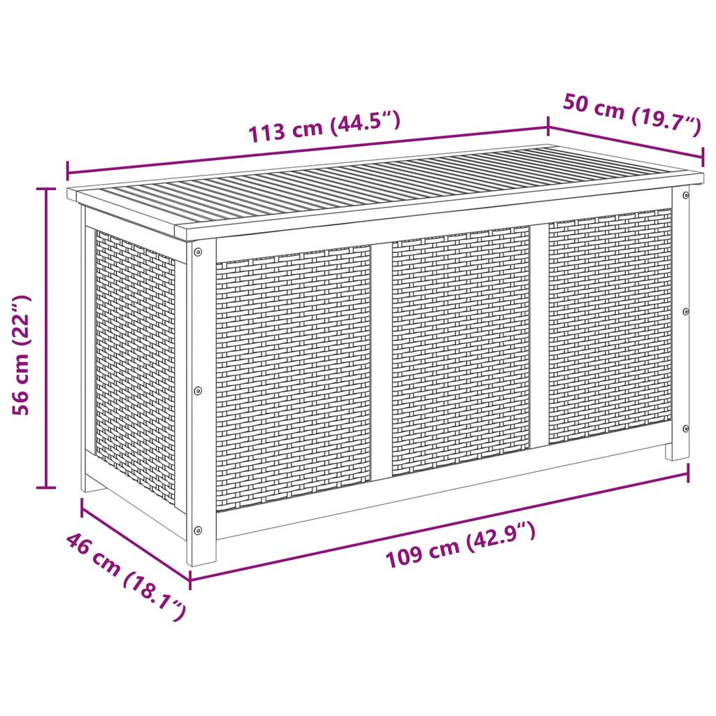 Garden Storage Box 185 L Solid Wood Acacia 113 X 50 X 56 Cm Beige