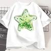 Green Glitter Star Graphic T Shirt for Women Cute Transparent Star Print Tee Casual Short Sleeve Summer Loose Harajuku Aesthetic