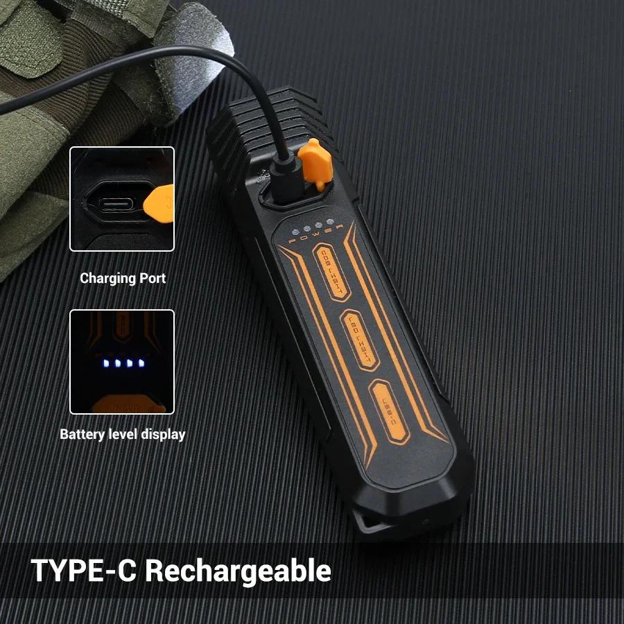 Outdoor LED High Gloss Flashlight Home Long-range Portable Type-C Charging Side Red Blue Warning Emergency Light Flashlight