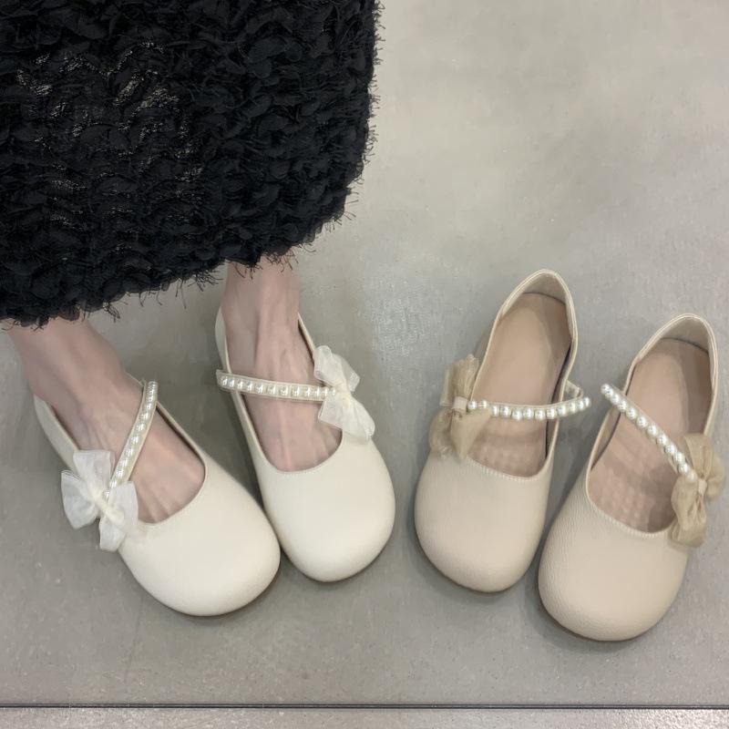Temperament French Mary Jane Single Shoes Women's Flat Bottom Summer 2025 New Versatile Fairy Style Bow Beanie Shoes