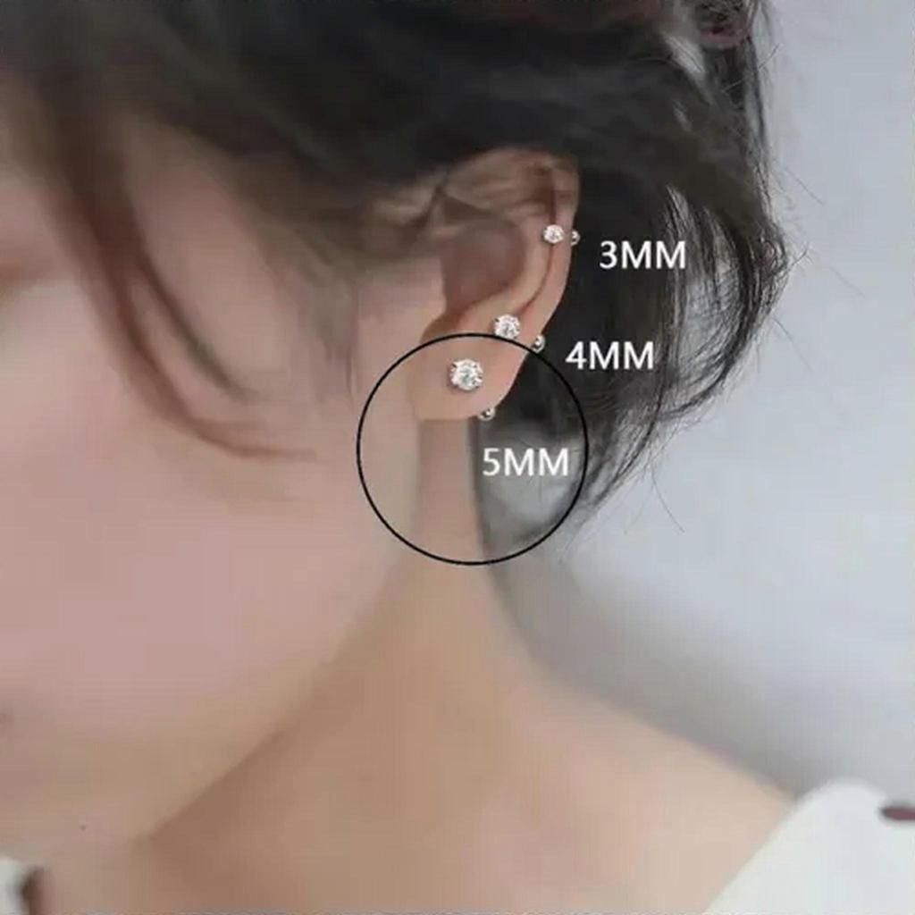 RSAMD 1Pair Zircon Earring for Women Ear Bone Nail Cartilage Earring Spiral Stud Earri-5mm