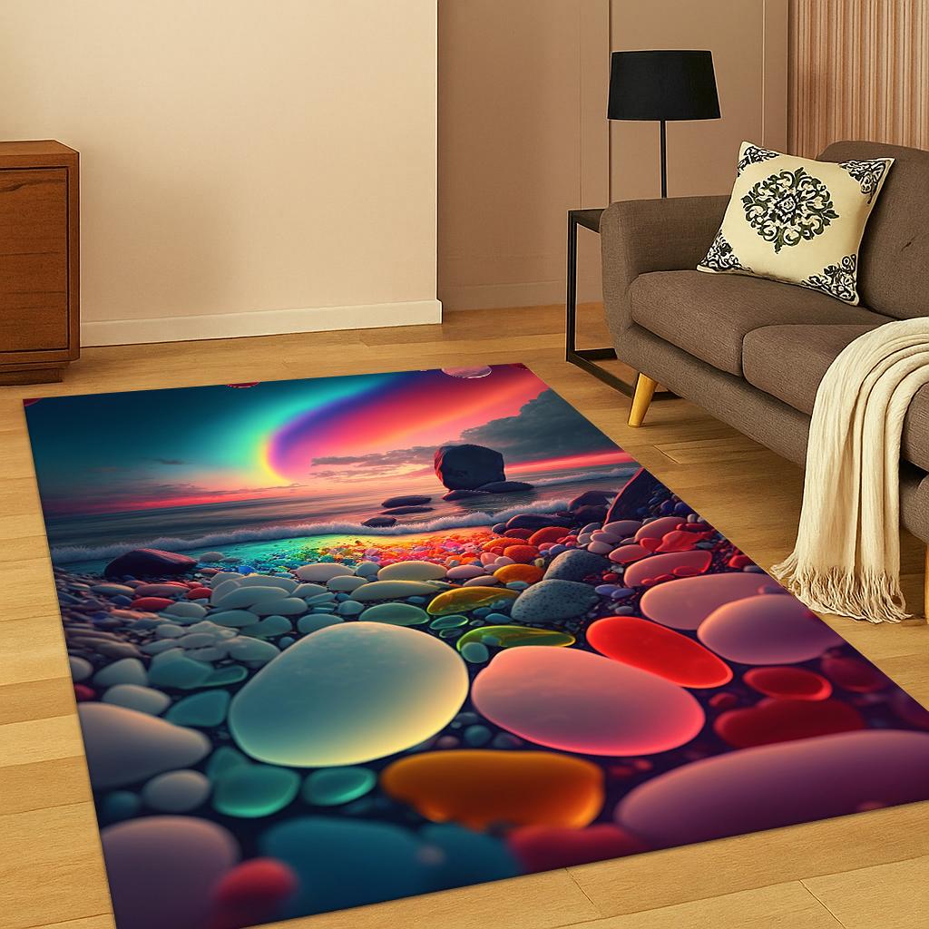 3D Colorful Dreamy Soft Stone Pebble Carpet Rug for Home Bedroom Living Room Sofa Doormat Kitchen Decor,Kid Game Non-slip Mat