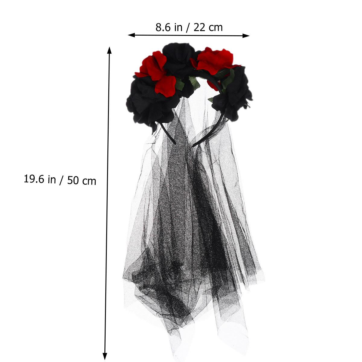 Simulation Rose Flower Headdress Gauze Cloth Headband Black Women Headwear Party Cosplay Dancing Halloween Hair Accessories
