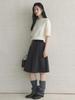Xu Man Retro Korean Pleated Wool Midi Skirt for Women