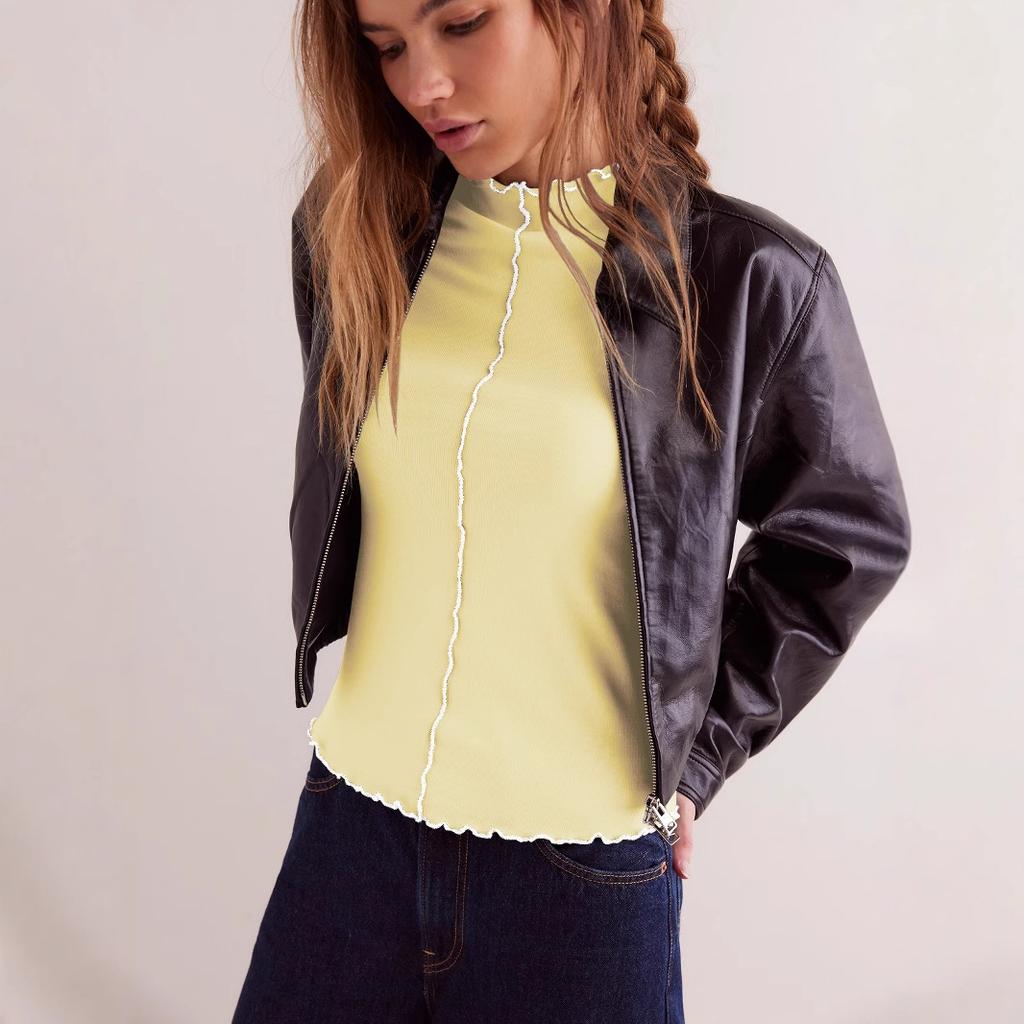 Early Autumn New High-neck, Niche Lace Top, Long-sleeved T-shirt, Trendy Style, Slim and Versatile Base Layer
