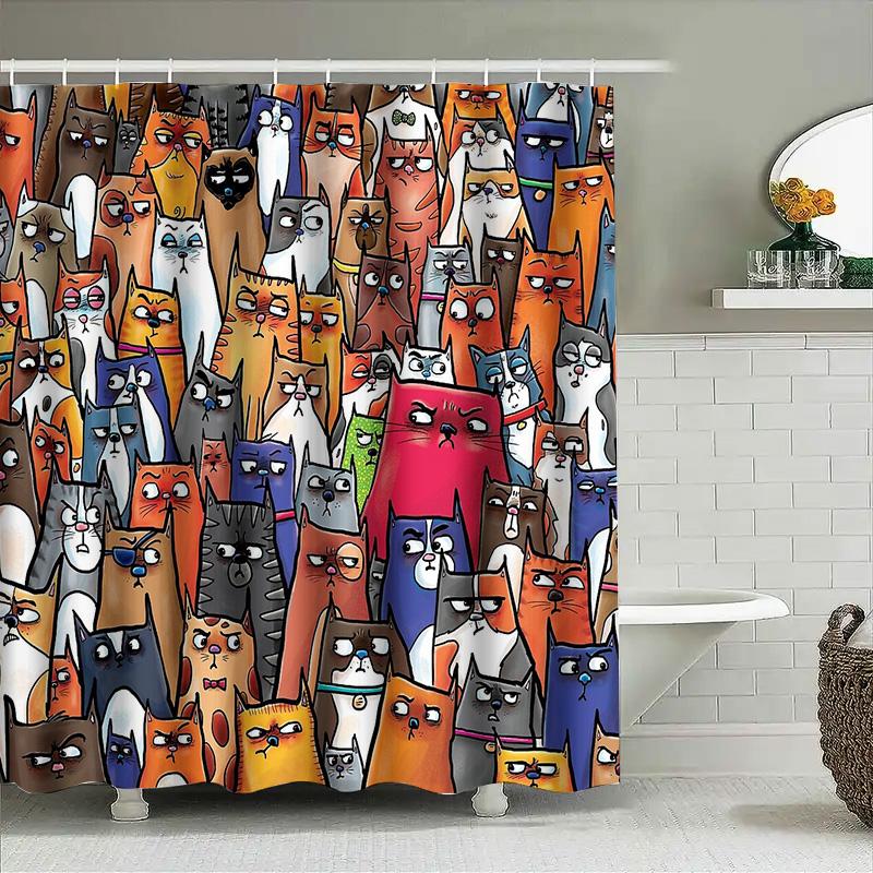 Cat Shower Curtain Cute Funny Pet Animal Pattern Bathroom Decor Waterproof Liner Vintage Home Decor Gift Idea Novelty Washable F