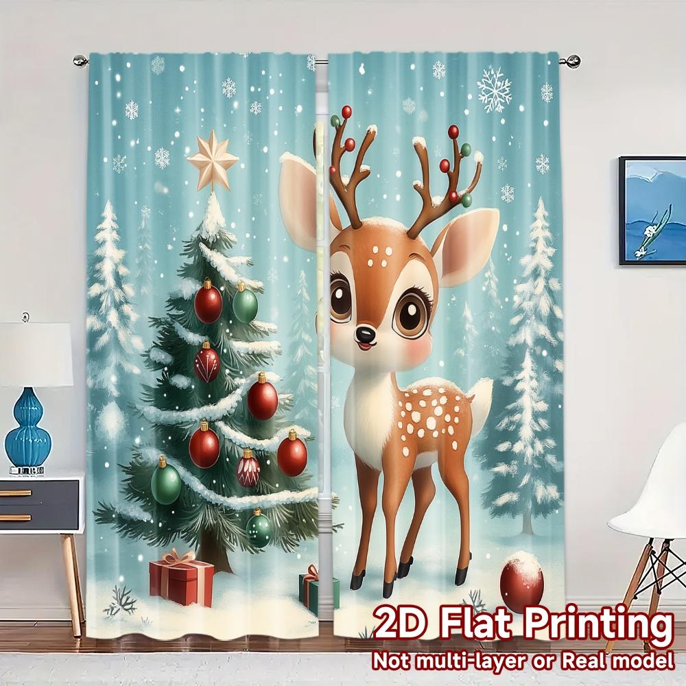 

2pcs,Curtains Cute Reindeer Christmas Tree Snow Chic Fashionable Curtains Versatile Polyester Curtains Versatile All Suitable 52.50×116.00 CM 2pcs