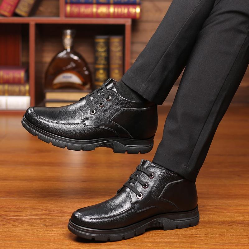 Módní Teplé Pánské Kožené Zimní Boty Velká Velikost 38-48 Kotníkové Boty Pánské Šněrovací Pohodlné Protiskluzové Pánské Zateplené Sněhule H447