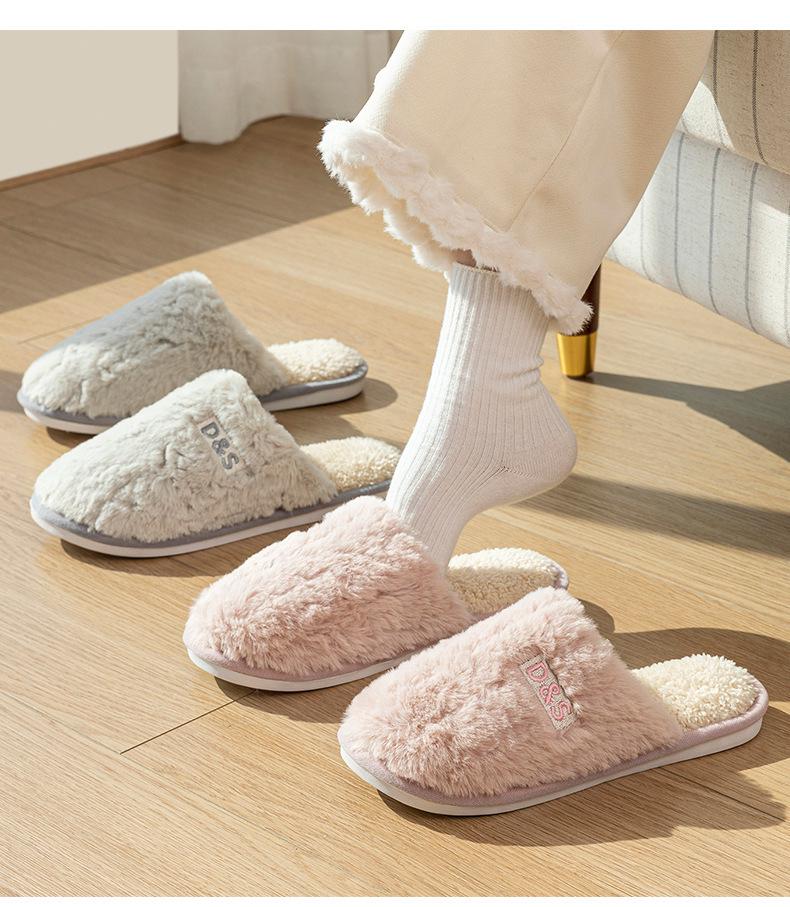 2026 Women's & Men's Non-Slip Warm Plush Closed-Toe Cotton Slippers for Autumn/Winter Indoor Use