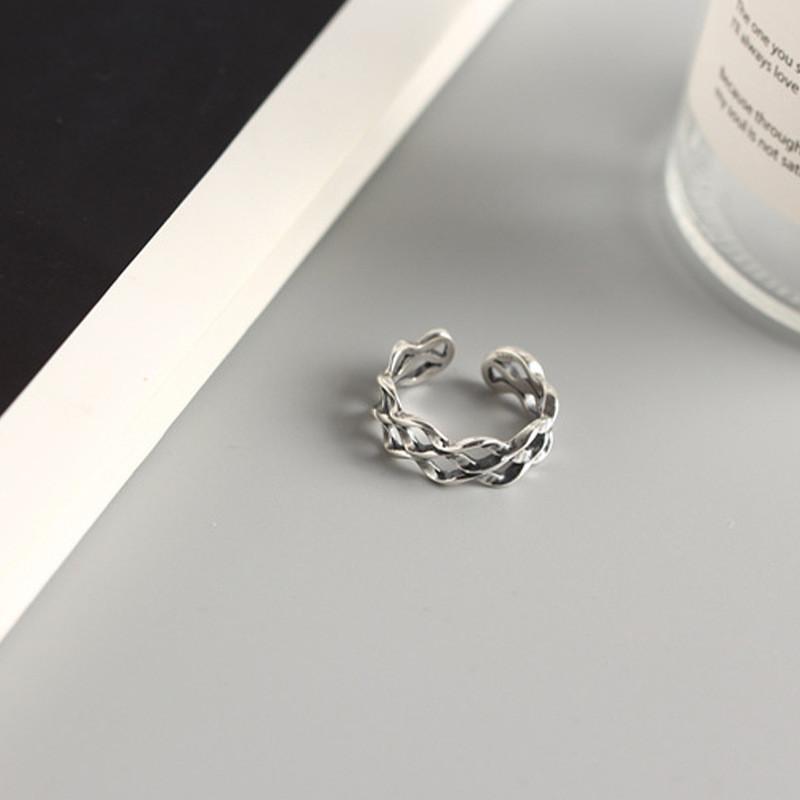 Unique Three Layer Wavy Hollow Ring Fashionable 925 Silver Geometric Design