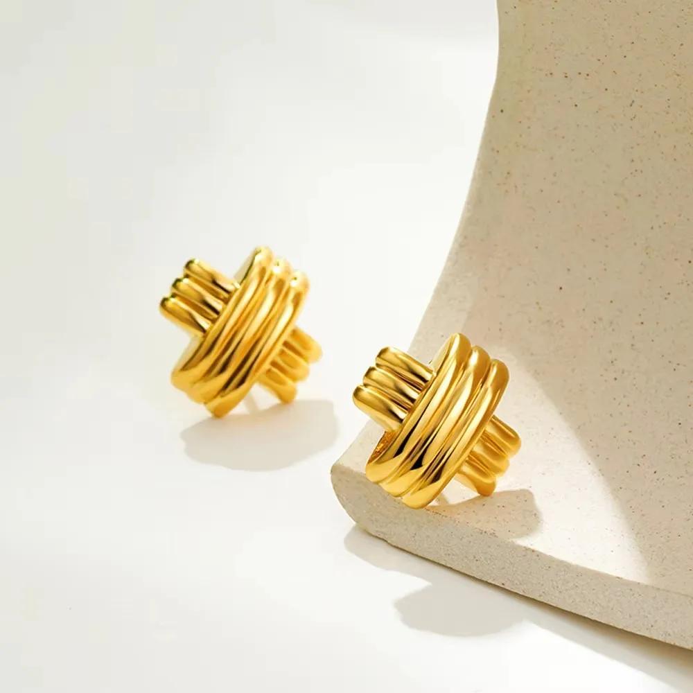 

Fashion Multilayer Metal Texture Twist Knot Stud Earrings for Women Stainless Steel Gold Color Earring Vintage Jewelry Gift