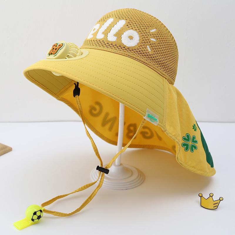 Dziecięcy Kapelusz z Wentylatorem Lato Chłopiec Outdoor Kapelusz Przeciwsłoneczny z Szerokim Rondem Dziewczynka Kapelusz Chroniący Przed Słońcem z Szalem z Pustym Wierzchem Ochrona UV