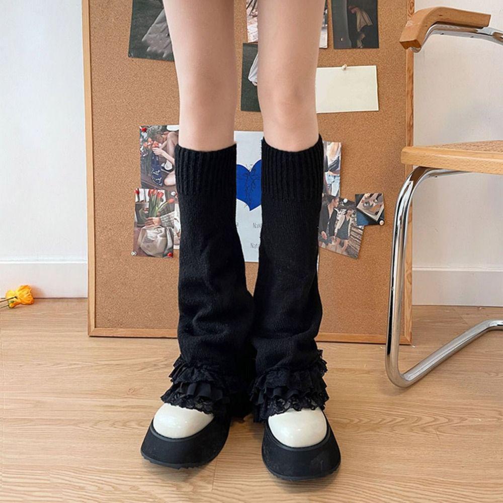 JK Lace Leg Warmers Y2k Knee High Girls Stockings Kawaii Lolita Boots Cover  Autumn/Winter