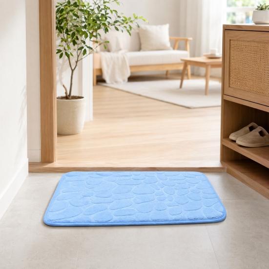Coral Velvet Floor Mat, with Pebble Pattern Bathroom Carpet, Absorbent Non-Slip Door Mat for Bathroom Entryway Kitchen